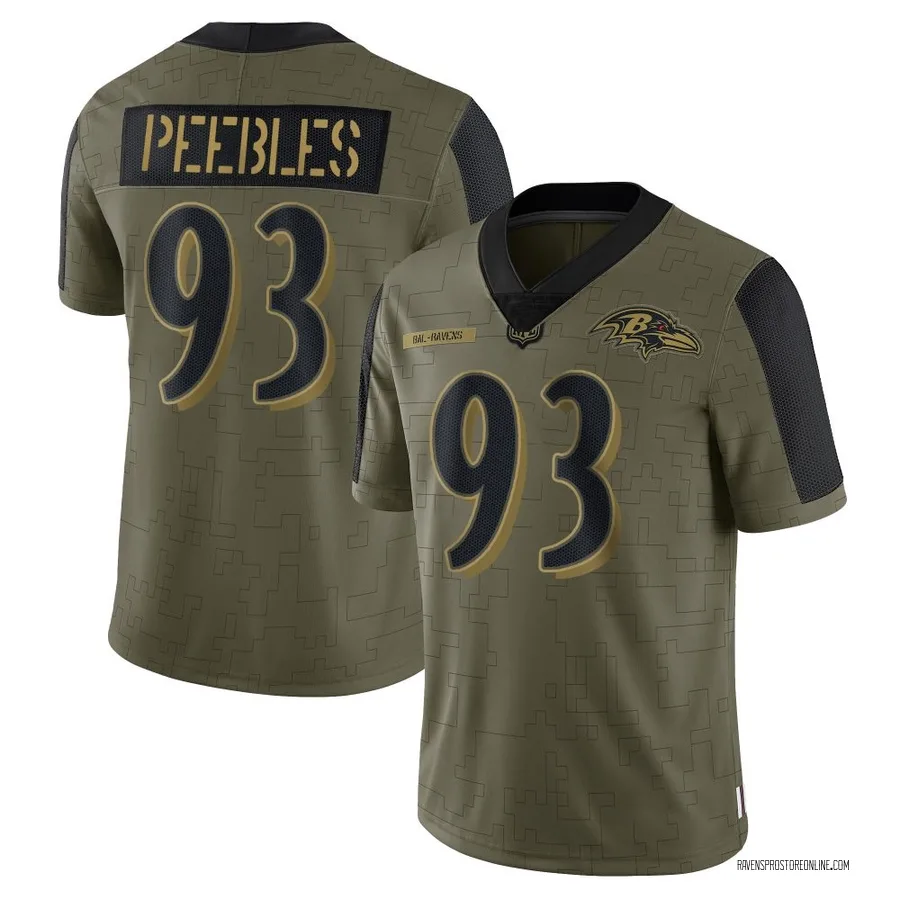 Aeneas Peebles Baltimore Ravens Youth Limited 2021 Salute To Service Nike Jersey - Olive