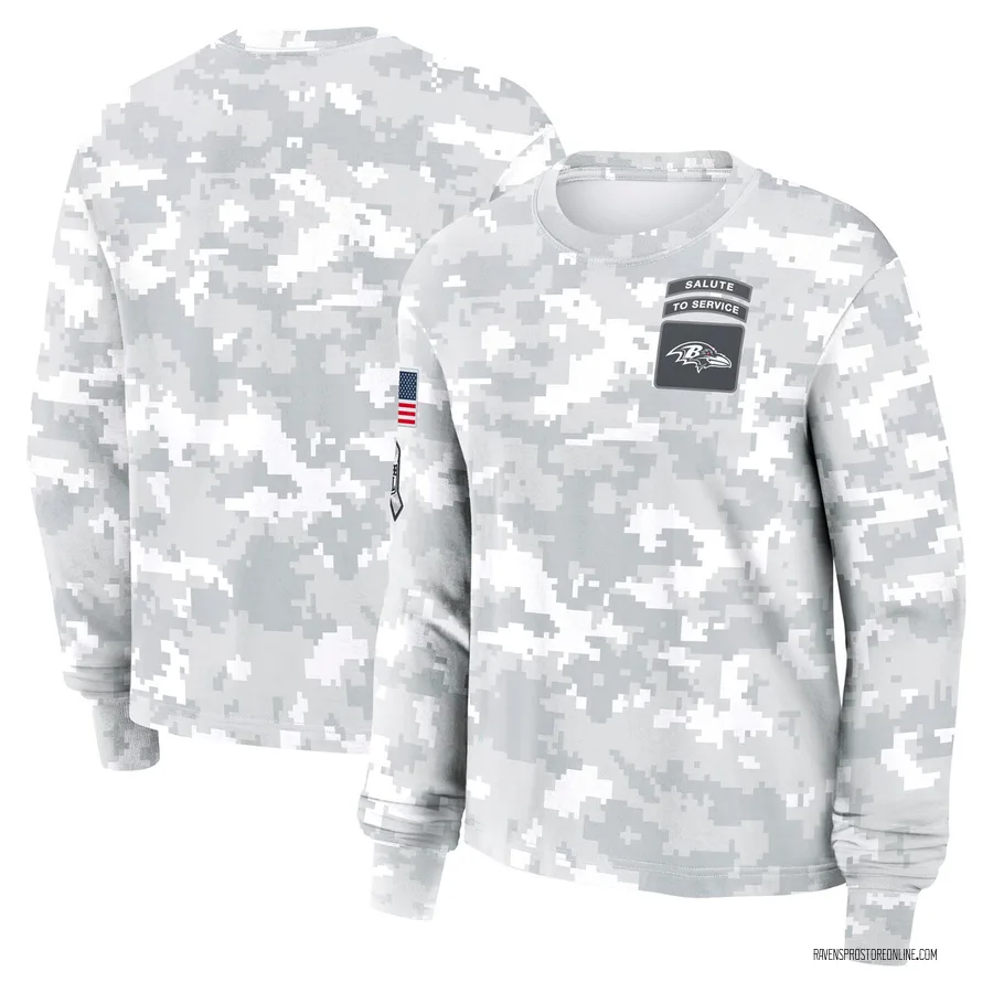 Baltimore Ravens Women's 2024 Salute To Service Long Sleeve T-Shirt Arctic Camo