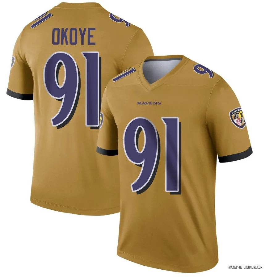 CJ Okoye Baltimore Ravens Youth Legend Inverted Nike Jersey - Gold