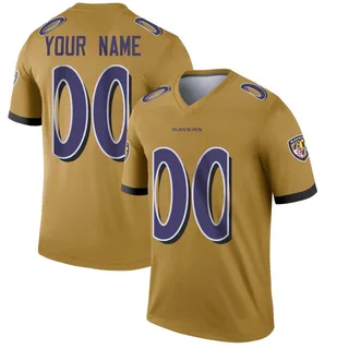 Custom Baltimore Ravens Men's Legend Custom Inverted Nike Jersey - Gold