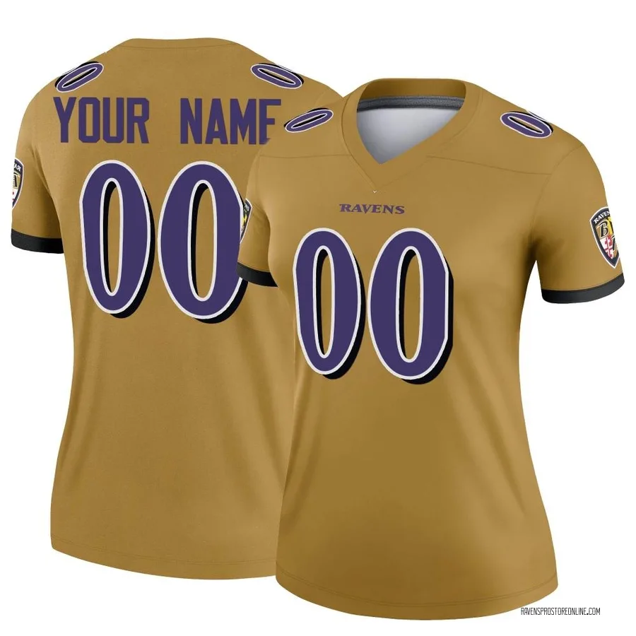 Custom Baltimore Ravens Women's Legend Custom Inverted Nike Jersey - Gold