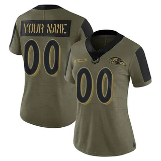 Custom Baltimore Ravens Women's Limited Custom 2021 Salute To Service Nike Jersey - Olive