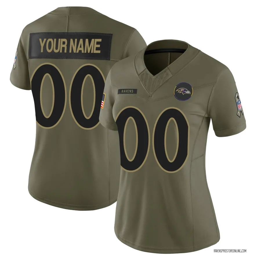 Custom Baltimore Ravens Women's Limited Custom 2025 Salute to Service Nike Jersey - Olive