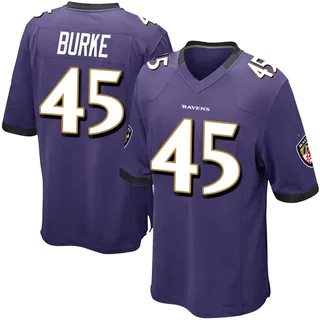 Ethan Burke Baltimore Ravens Youth Game Team Color Nike Jersey - Purple