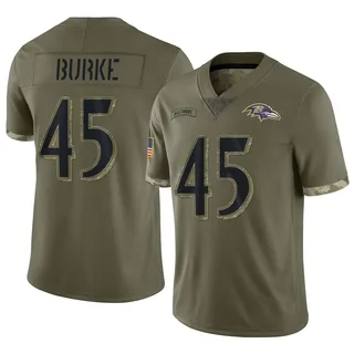 Ethan Burke Baltimore Ravens Youth Limited 2022 Salute To Service Nike Jersey - Olive