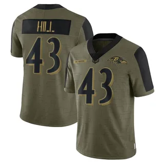 Justice Hill Baltimore Ravens Men's Limited 2021 Salute To Service Nike Jersey - Olive