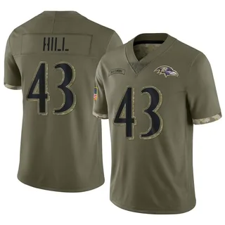 Justice Hill Baltimore Ravens Men's Limited 2022 Salute To Service Nike Jersey - Olive