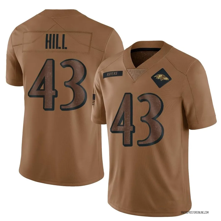 Justice Hill Baltimore Ravens Men's Limited 2023 Salute To Service Nike Jersey - Brown