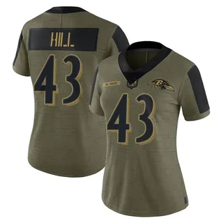 Justice Hill Baltimore Ravens Women's Limited 2021 Salute To Service Nike Jersey - Olive