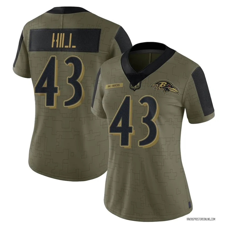 Justice Hill Baltimore Ravens Women's Limited 2021 Salute To Service Nike Jersey - Olive