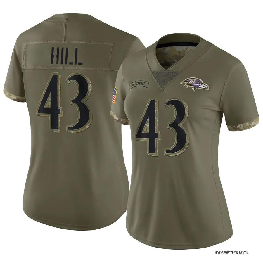 Justice Hill Baltimore Ravens Women's Limited 2022 Salute To Service Nike Jersey - Olive