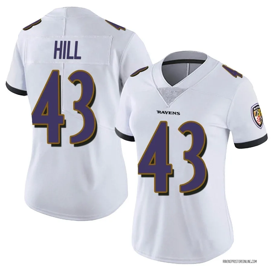 Justice Hill Baltimore Ravens Women's Limited Vapor Untouchable Nike Jersey - White