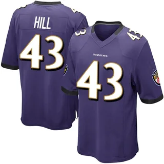 Justice Hill Baltimore Ravens Youth Game Team Color Nike Jersey - Purple