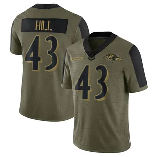Justice Hill Baltimore Ravens Youth Limited 2021 Salute To Service Nike Jersey - Olive