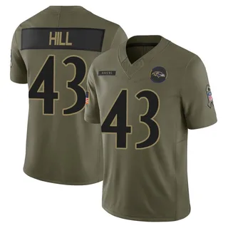 Justice Hill Baltimore Ravens Youth Limited 2025 Salute to Service Nike Jersey - Olive