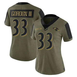 Melvin Gordon III Baltimore Ravens Women's Limited 2021 Salute To Service Nike Jersey - Olive