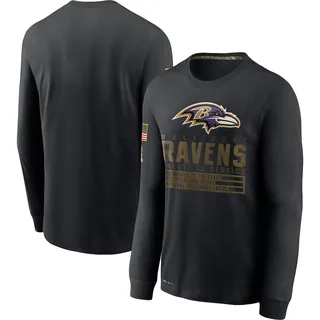 Men's Baltimore Ravens Black 2020 Salute to Service Sideline Performance Long Sleeve T-Shirt