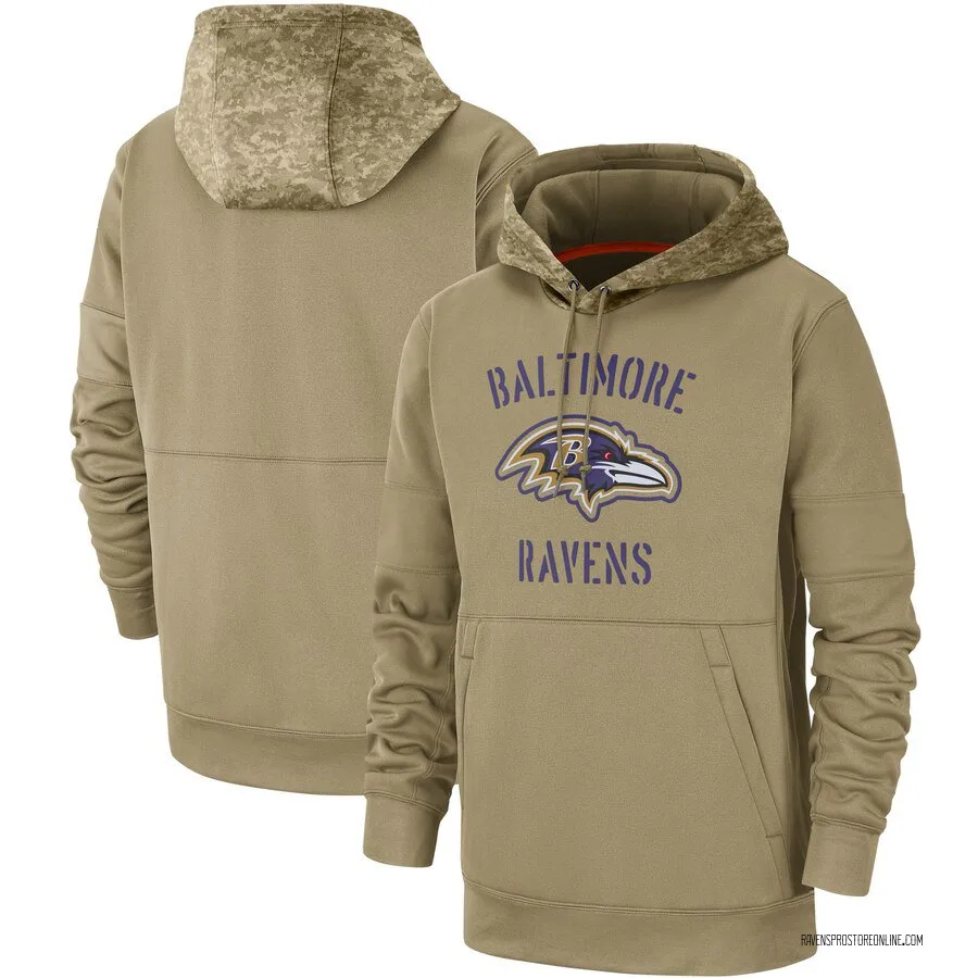Men's Baltimore Ravens Tan 2019 Salute to Service Sideline Therma Pullover Hoodie