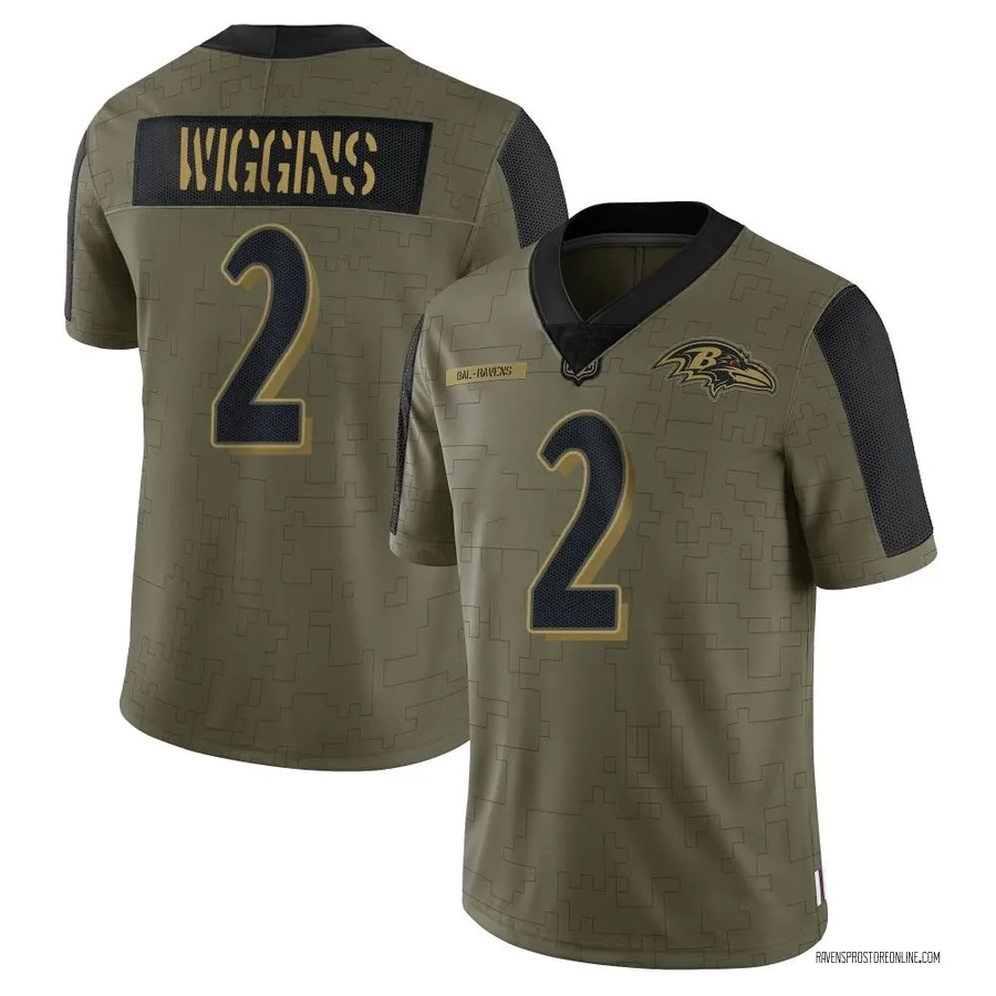 Nate Wiggins Baltimore Ravens Men's Limited 2021 Salute To Service Nike Jersey - Olive