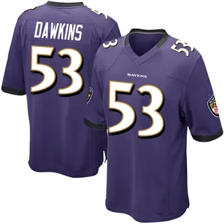 Nick Dawkins Baltimore Ravens Men's Game Team Color Nike Jersey - Purple