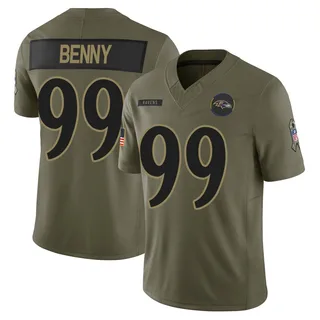 Rayshaun Benny Baltimore Ravens Men's Limited 2025 Salute to Service Nike Jersey - Olive
