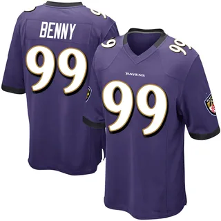 Rayshaun Benny Baltimore Ravens Youth Game Team Color Nike Jersey - Purple