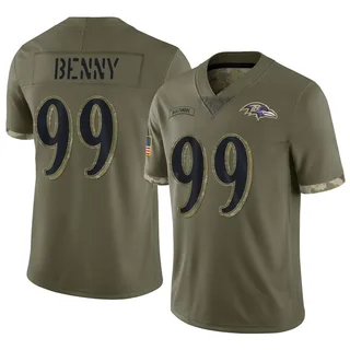 Rayshaun Benny Baltimore Ravens Youth Limited 2022 Salute To Service Nike Jersey - Olive