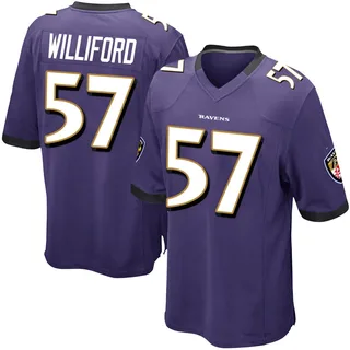 Reid Williford Baltimore Ravens Youth Game Team Color Nike Jersey - Purple