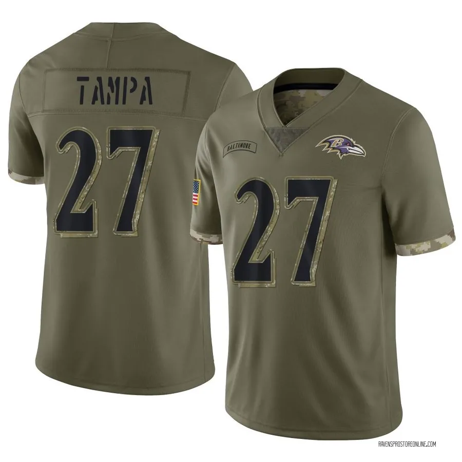 T.J. Tampa Baltimore Ravens Youth Limited 2022 Salute To Service Nike Jersey - Olive