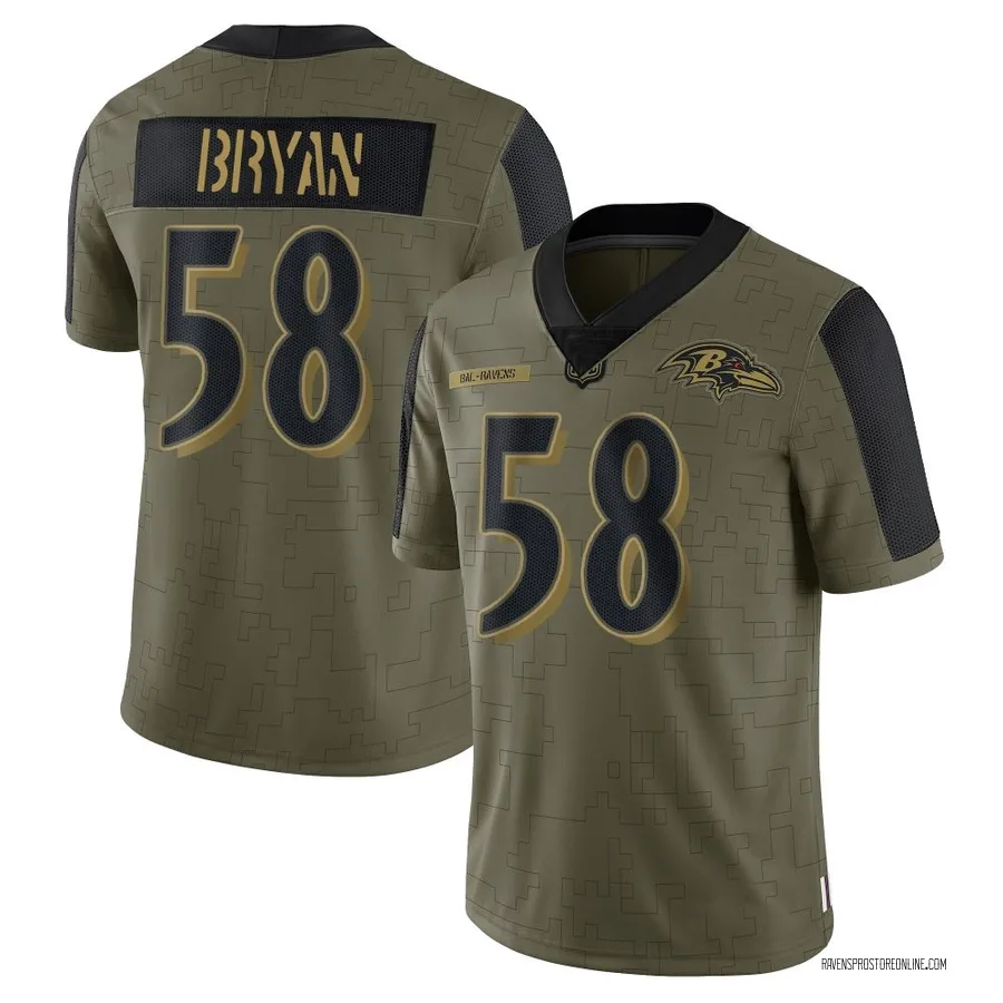 Taven Bryan Baltimore Ravens Men's Limited 2021 Salute To Service Nike Jersey - Olive