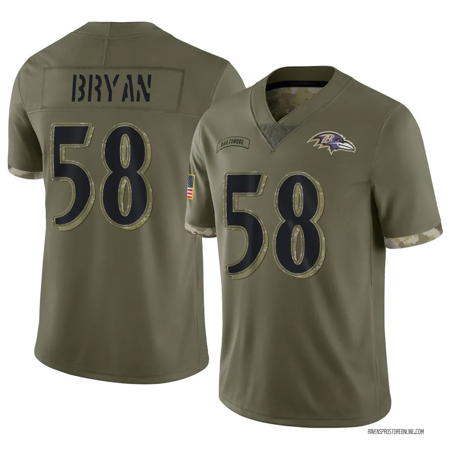 Taven Bryan Baltimore Ravens Youth Limited 2022 Salute To Service Nike Jersey - Olive