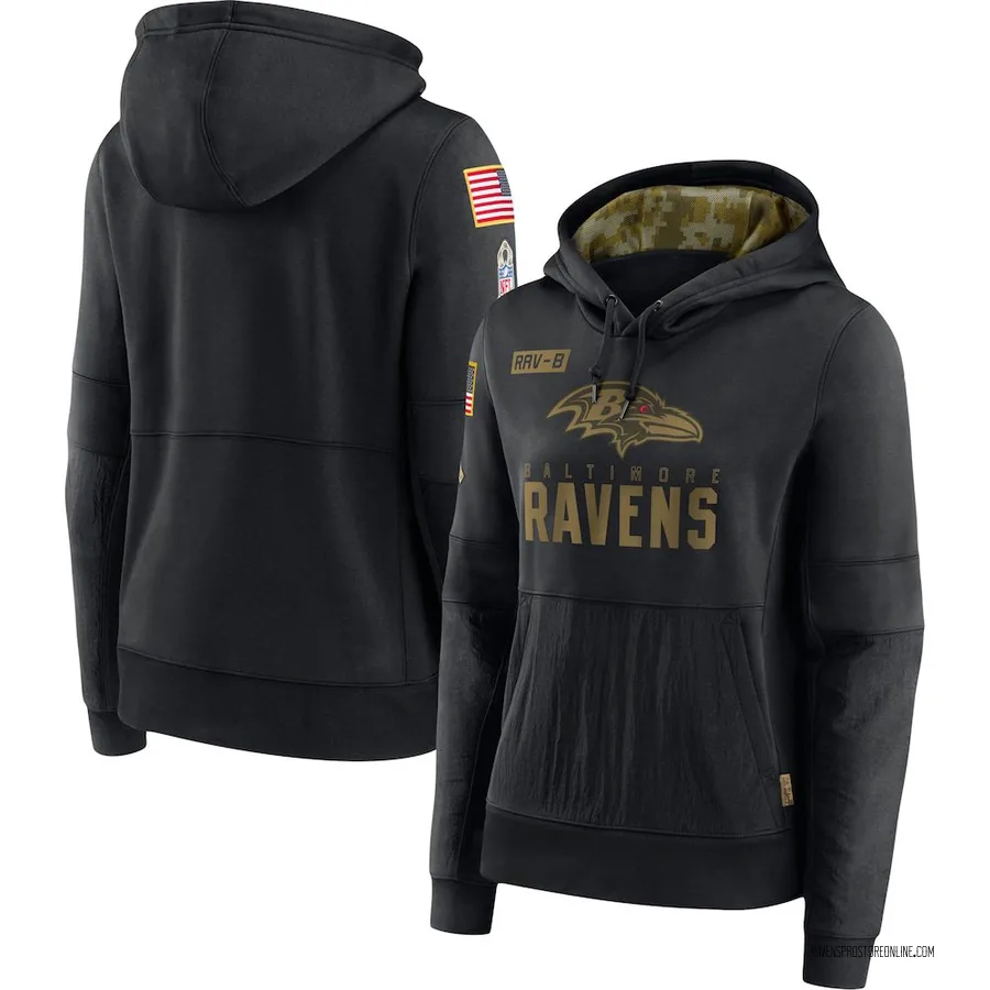 Women's Baltimore Ravens Black 2020 Salute to Service Performance Pullover Hoodie