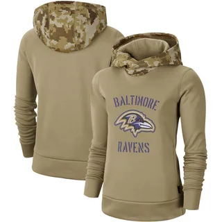 Women's Baltimore Ravens Khaki 2019 Salute to Service Therma Pullover Hoodie