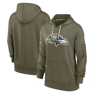 Women's Baltimore Ravens Olive 2022 Salute to Service Performance Pullover Hoodie