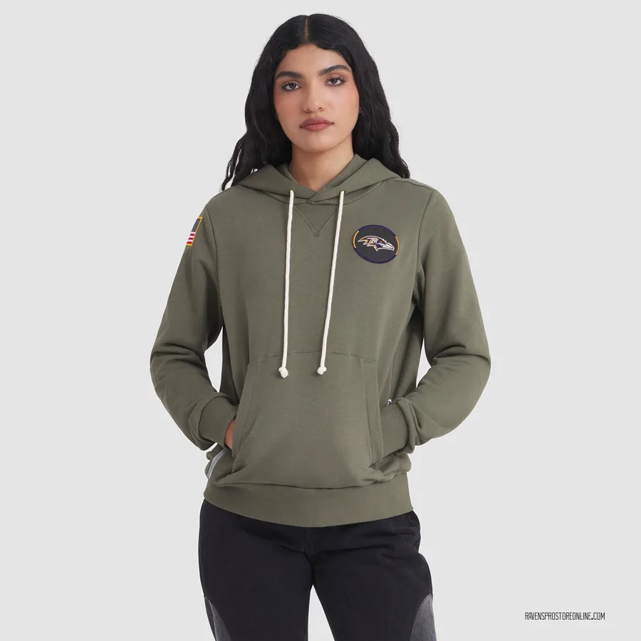 Women's Baltimore Ravens Olive 2025 Salute to Service Sideline Hoodie