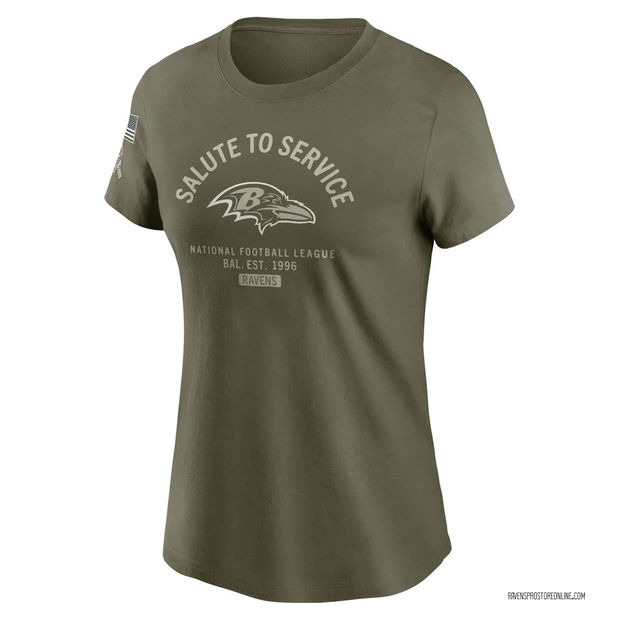 Women's Baltimore Ravens Olive 2025 Salute to Service Sideline T-Shirt