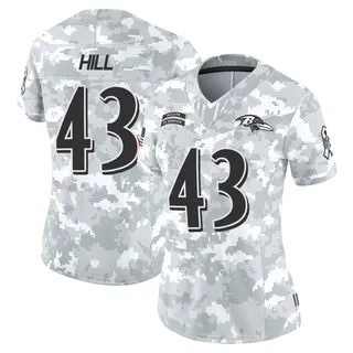 Women's Justice Hill Baltimore Ravens Women's Limited Arctic Camo 2024 Salute to Service Nike Jersey