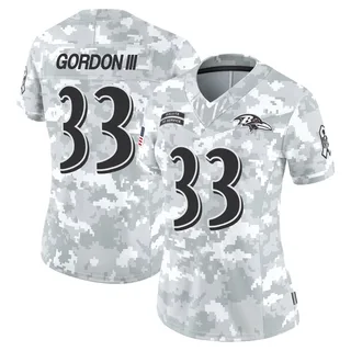 Women's Melvin Gordon III Baltimore Ravens Women's Limited Arctic Camo 2024 Salute to Service Nike Jersey