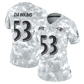 Women's Nick Dawkins Baltimore Ravens Women's Limited Arctic Camo 2024 Salute to Service Nike Jersey