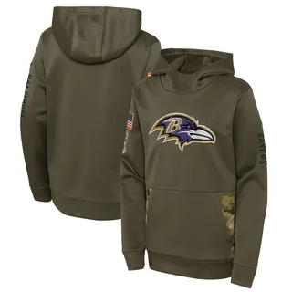 Youth Baltimore Ravens Olive 2022 Salute to Service Performance Pullover Hoodie