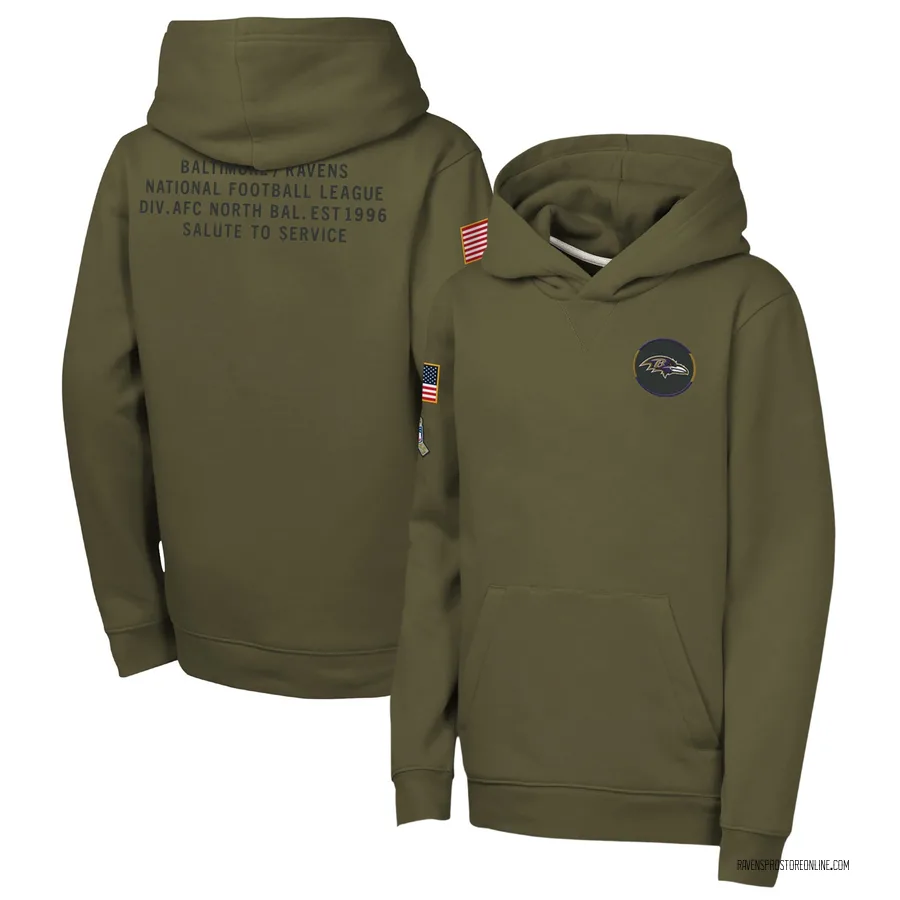 Youth Baltimore Ravens Olive 2025 Salute to Service Club Fleece Hoodie