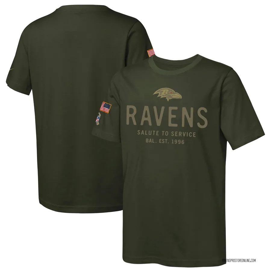 Youth Baltimore Ravens Olive 2025 Salute to Service Sideline T-Shirt