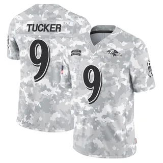 Youth Justin Tucker Baltimore Ravens Youth Limited Arctic Camo 2024 Salute to Service Nike Jersey