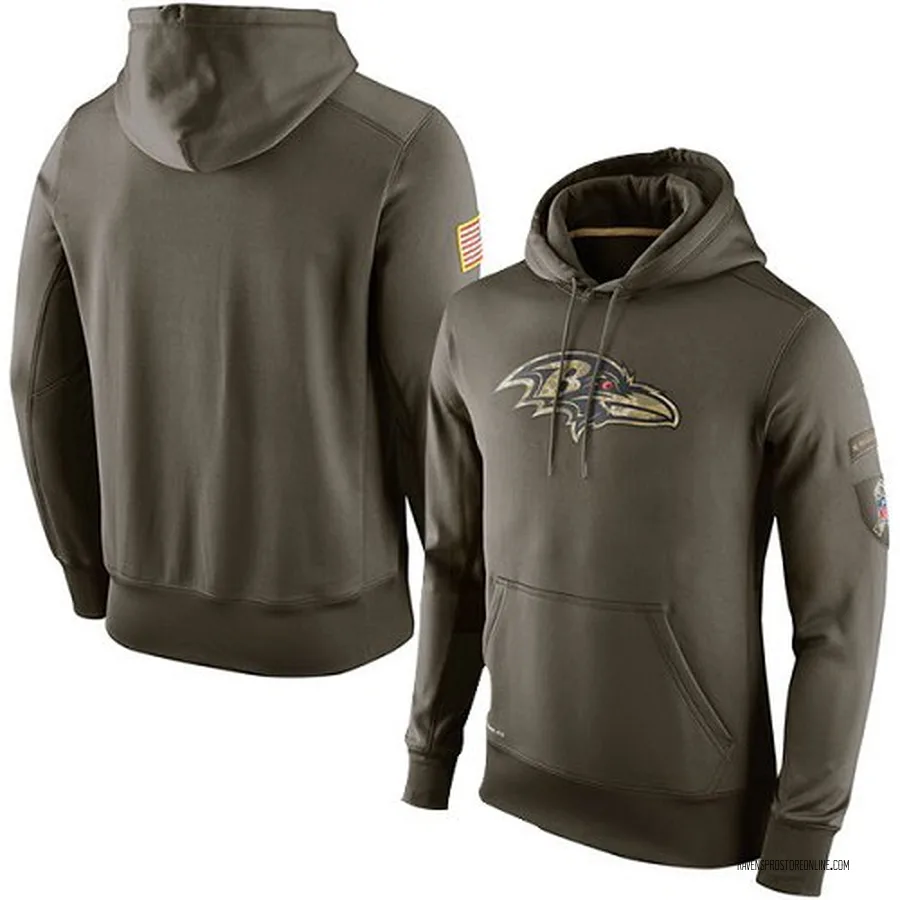 Men's Baltimore Ravens Olive Salute to Service KO Performance Hoodie